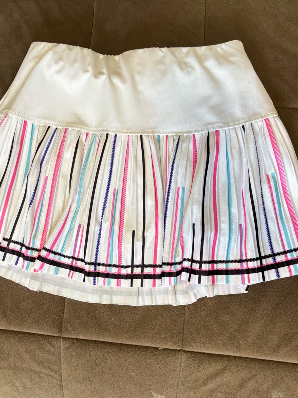 Love White Pleated Mini Skirt with Pink, Aqua & Navy Stripes,  tennis skirt